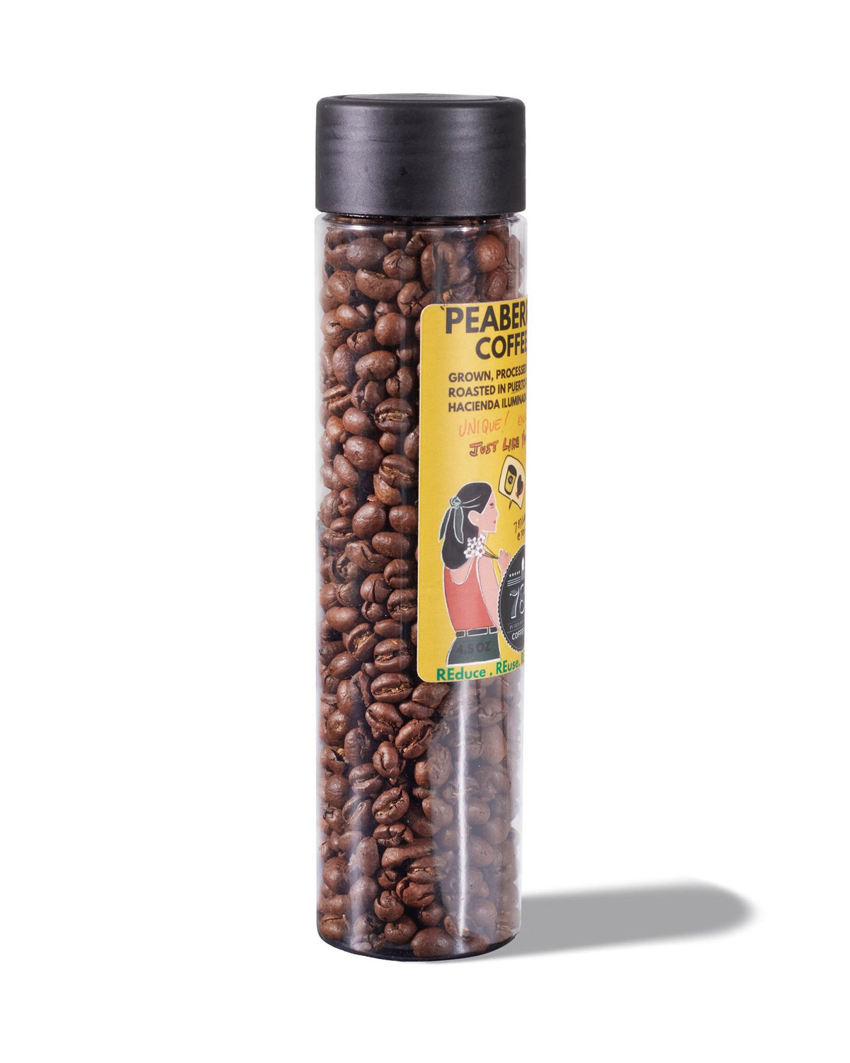 Side of 787 Coffee peaberry coffee bag, rare Puerto Rican coffee only 1% of the harvest