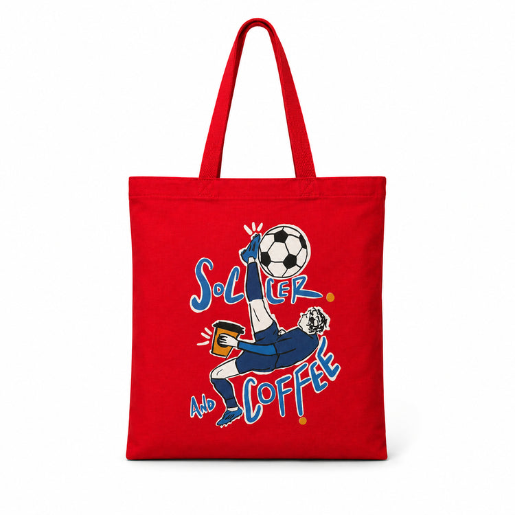 Soccer & Coffee Tote Bag — Red Canvas Limited Edition Fútbol Tote | 787 Coffee